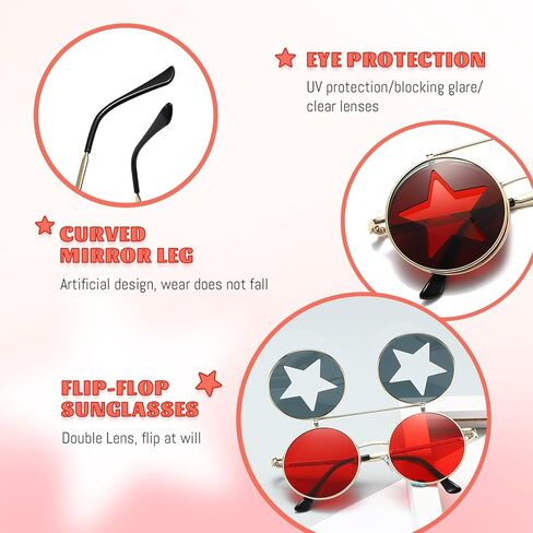 ARTUFABU Fun Party Sunglasses - Retro Flip-Up Round Sunglasses Hippie Accessories Shape Sunglasses for Adults Novelty Heart Shape Glasses Funny Photo Booth Props Circle Sun Glasses for Party Favors in Saudi Arabia