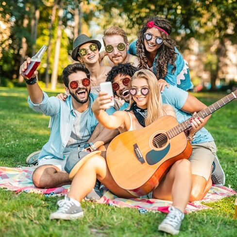 ARTUFABU Fun Party Sunglasses - Retro Flip-Up Round Sunglasses Hippie Accessories Shape Sunglasses for Adults Novelty Heart Shape Glasses Funny Photo Booth Props Circle Sun Glasses for Party Favors in Saudi Arabia