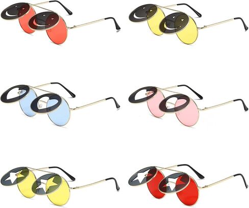 ARTUFABU Fun Party Sunglasses - Retro Flip-Up Round Sunglasses Hippie Accessories Shape Sunglasses for Adults Novelty Heart Shape Glasses Funny Photo Booth Props Circle Sun Glasses for Party Favors in Saudi Arabia