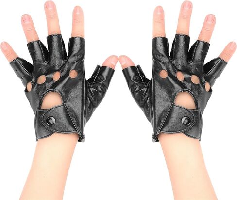 قفازات Yolev الجلدية السوداء نصف اصبع من البولي يوريثان، قفازات راكبي الدراجات النارية، قفازات الأداء، قفازات الرقص للنساء والفتيات لقيادة الدراجات الهوائية، إكسسوارات أزياء الهالوين in Kuwait