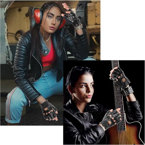 قفازات Yolev الجلدية السوداء نصف اصبع من البولي يوريثان، قفازات راكبي الدراجات النارية، قفازات الأداء، قفازات الرقص للنساء والفتيات لقيادة الدراجات الهوائية، إكسسوارات أزياء الهالوين in Kuwait