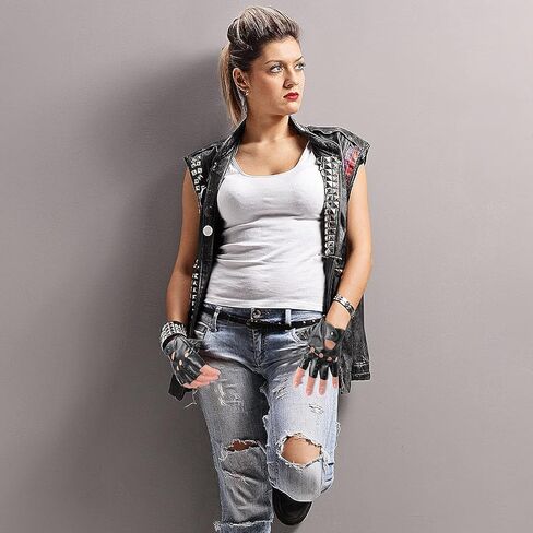 قفازات Yolev الجلدية السوداء نصف اصبع من البولي يوريثان، قفازات راكبي الدراجات النارية، قفازات الأداء، قفازات الرقص للنساء والفتيات لقيادة الدراجات الهوائية، إكسسوارات أزياء الهالوين in Kuwait