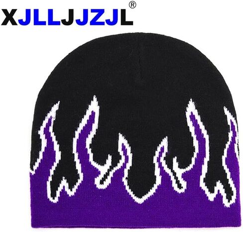 قبعة تزلج بيربل فلايم بيني فاير متماسكة قبعة تزلج فضفاضة روك بانك جمجمة، ارجواني، M-L in Kuwait