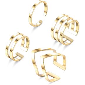 LOYALLOOK 4Pcs 316L Stainless Steel Stackable Knuckle Midi Rings for Women's Minimalist Chevron V Ring Line Adjustable Nail Thumb Ring Set