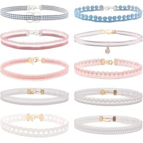Eigso 6-10 Pcs Gothic Velvet Ribbon Chokers Necklaces for Women Men Gothic Tattoo Lace Adjustable Choker Set