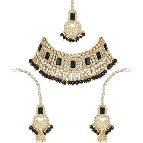 I Jewels Elegant Indian Wedding Faux Bollywood Pearl Kundan Studded Bridal Necklace Set in Kuwait