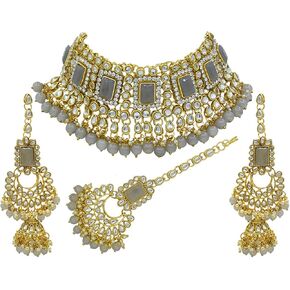 مجموعة قلادات زفاف هندية أنيقة من I Jewels مرصعة بلؤلؤ بوليوود ولؤلؤ كوندان in Kuwait
