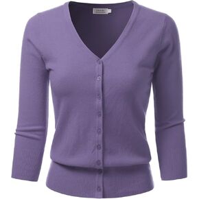 سترة نسائية من danibe بأكمام 3/4 ورقبة على شكل حرف V وأزرار سفلية ناعمة (S-XXL) in Kuwait