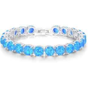 CiNily Created Blue White Fire Opal/Mystic Clear Crystal Bracelets for Women 18K White Gold Plated Big Round or Oval Shape Gems Bracelet Jewelry Gifts