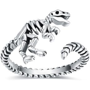 JZSANTI 925-Sterling-Silver Dinosaur Skeleton Rings for Women - Cute animal rings Adjustable Open Dinosaur Skull Vintage Thumb Statement Rings Jewelry Gifts for Women Girls Men in Kuwait