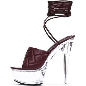 Cape Robbin Maxxi Sexy Transparent Platform High Heels for Women, Quilted Lace Up Shoes Heels