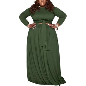 KELOVEPAN Plus Size Maxi Skirt Sets Women 2 Piece Outfits Sexy Clubwear Long Sleeve Tie Up Top Maxi Skirt Set Dress