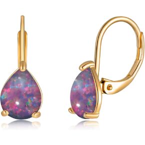 CiNily Opal Teardrop Earrings for Women Girls Hypoallergenic 14K Withe Gold Plated Dainty Opal Drop Earrings Leverback Dangle Earrings Jewelry for Sensitive Ears Mothers Gifts