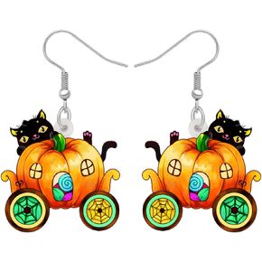 DALANE Halloween Acrylic Cute Black Cat Pumpkin Earrings Dangle Drop Jewelry Novelty Gifts for Women Girls Charms Party Favors