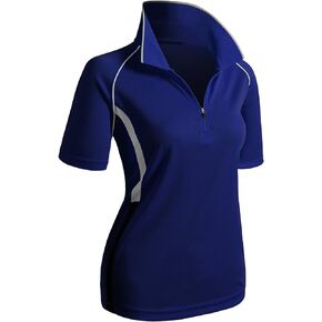 CLOVERY Women's Active Wear Short Sleeve Zipup Polo Shirt