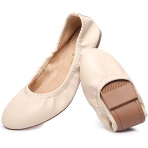 LM Women's Ballet Flats Round Toe Slip On Flats Shoes Casual Dress Shoes Foldable Portable Travel Ballet Flat