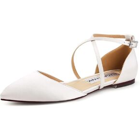 ELEGANTPARK FC2322 Comfortable Satin Pointed Toe Flats for Women Ankle Straps Wedding Flats for Bride Shoes Evening Party Guest Shoes for Women Dressy Low Heel in Saudi Arabia