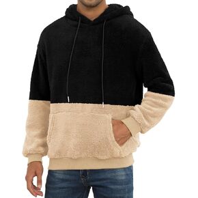 PEGENO Mens Fuzzy Sherpa Hoodie Pullover Sweatshirts Loose Cozy Pocket Long Sleeve Winter Hooded Outwear in Saudi Arabia