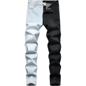 LONGBIDA Men's Slim Fit Skinny Jeans Two Tone Patchwork Designer Stretch Regular Denim Pants