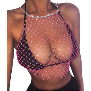 Women See Through Mesh Diamond Tank Tops Hollow Out Beach Cover up Crop Tops for Rave Festival Clubwear in Kuwait