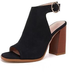 Ermonn Women‘s Cutout Peep Toe Stacked Heeled Sandals Ankle Strap Buckle Booties