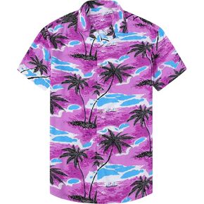 قميص DOKKIA الرجالي الكاجوال بالزهور الاستوائية بأكمام قصيرة من Luau Beach Aloha Hawaiian