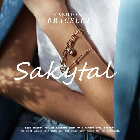 سكيهتال مجموعة اساور كلاسيكية ذهبية الطبقات دائرية قابلة للتكديس مفتوحة على شكل ورقة شجر مجوهرات للنساء والفتيات (5 قطع), معدن in Kuwait