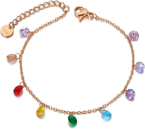 Lokaerlry Trendy Boho Stainless Steel Colorful CZ Crystal Rainbow Choker Necklaces for Women, Dainty Rhinestone Beaded 14k Gold Chain Layering Necklace for Teen Girls in Saudi Arabia