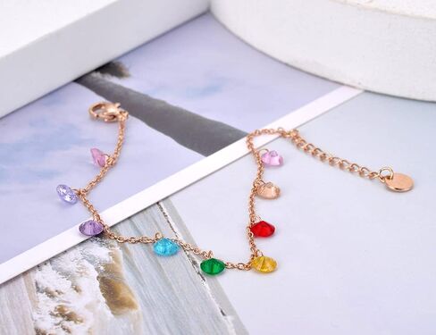 Lokaerlry Trendy Boho Stainless Steel Colorful CZ Crystal Rainbow Choker Necklaces for Women, Dainty Rhinestone Beaded 14k Gold Chain Layering Necklace for Teen Girls in Saudi Arabia
