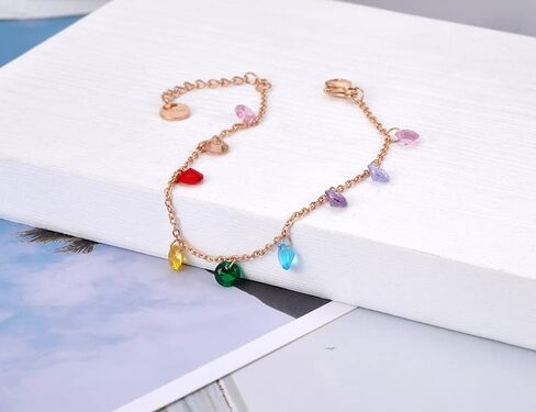 Lokaerlry Trendy Boho Stainless Steel Colorful CZ Crystal Rainbow Choker Necklaces for Women, Dainty Rhinestone Beaded 14k Gold Chain Layering Necklace for Teen Girls in Saudi Arabia
