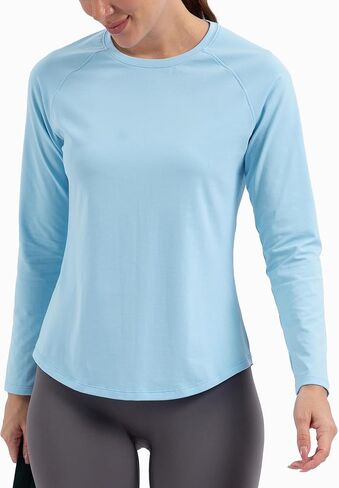 MathCat Long Sleeve Workout Shirts for Women, Pima Cotton Workout Long Sleeve Top, Loose Yoga Athletic Gym Casual T-Shirt in Saudi Arabia