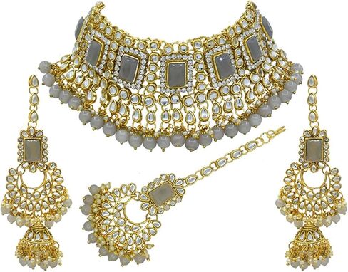 مجموعة قلادات زفاف هندية أنيقة من I Jewels مرصعة بلؤلؤ بوليوود ولؤلؤ كوندان in Kuwait