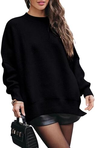 Dokotoo Womens Sweaters Crewneck Batwing Long Sleeve Side Slit Fall Oversized Ribbed Knit Pullover Jumper Tops in Saudi Arabia
