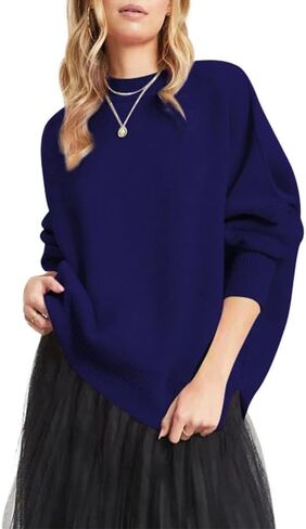 Dokotoo Womens Sweaters Crewneck Batwing Long Sleeve Side Slit Fall Oversized Ribbed Knit Pullover Jumper Tops in Saudi Arabia