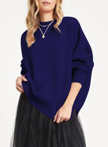 Dokotoo Womens Sweaters Crewneck Batwing Long Sleeve Side Slit Fall Oversized Ribbed Knit Pullover Jumper Tops in Saudi Arabia