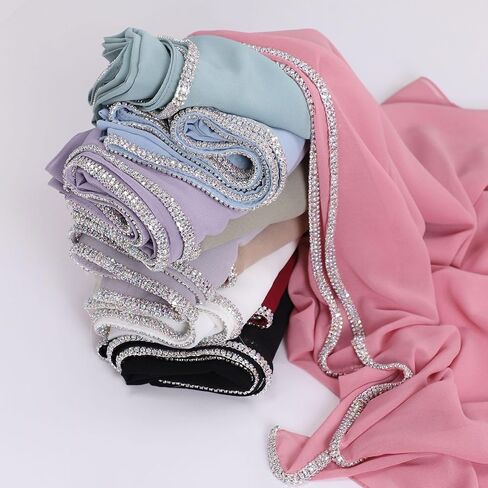 ANKOMINA Women Soft Chiffon Rhinestone Long Scarf Shawl Fashion Muslim Hijab Head Wrap Scarves in Kuwait