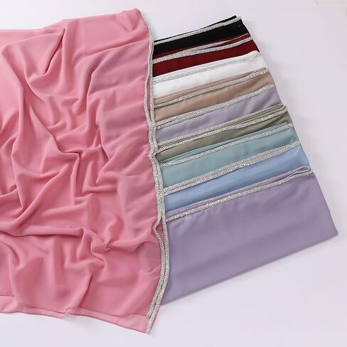 ANKOMINA Women Soft Chiffon Rhinestone Long Scarf Shawl Fashion Muslim Hijab Head Wrap Scarves in Kuwait