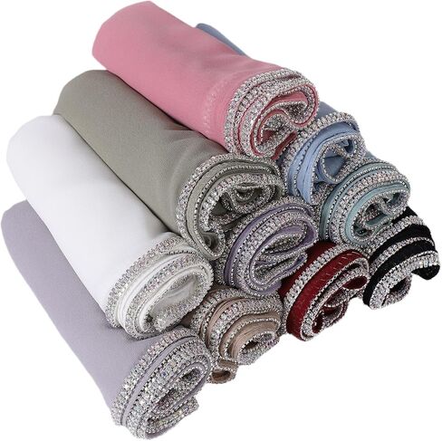 ANKOMINA Women Soft Chiffon Rhinestone Long Scarf Shawl Fashion Muslim Hijab Head Wrap Scarves in Kuwait