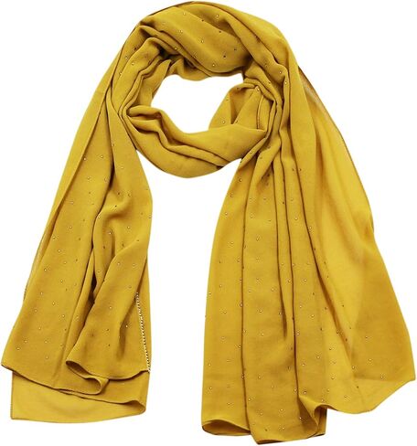 ANKOMINA Women Soft Chiffon Rhinestone Long Scarf Shawl Fashion Muslim Hijab Head Wrap Scarves in Saudi Arabia