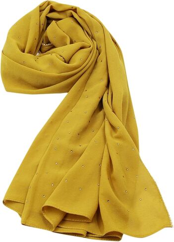 ANKOMINA Women Soft Chiffon Rhinestone Long Scarf Shawl Fashion Muslim Hijab Head Wrap Scarves in Saudi Arabia