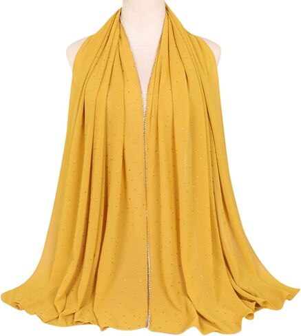 ANKOMINA Women Soft Chiffon Rhinestone Long Scarf Shawl Fashion Muslim Hijab Head Wrap Scarves in Saudi Arabia