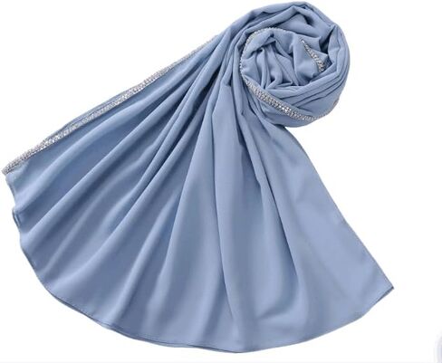 ANKOMINA Women Soft Chiffon Rhinestone Long Scarf Shawl Fashion Muslim Hijab Head Wrap Scarves in Kuwait