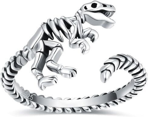 JZSANTI 925-Sterling-Silver Dinosaur Skeleton Rings for Women - Cute animal rings Adjustable Open Dinosaur Skull Vintage Thumb Statement Rings Jewelry Gifts for Women Girls Men in Kuwait