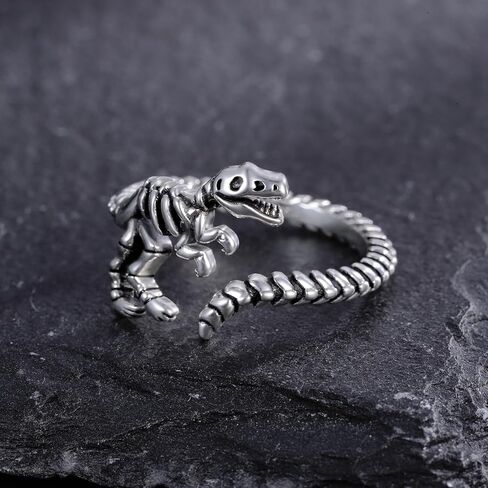 JZSANTI 925-Sterling-Silver Dinosaur Skeleton Rings for Women - Cute animal rings Adjustable Open Dinosaur Skull Vintage Thumb Statement Rings Jewelry Gifts for Women Girls Men in Kuwait
