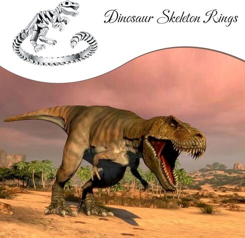 JZSANTI 925-Sterling-Silver Dinosaur Skeleton Rings for Women - Cute animal rings Adjustable Open Dinosaur Skull Vintage Thumb Statement Rings Jewelry Gifts for Women Girls Men in Kuwait