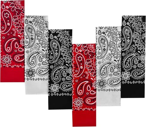 6 Pack 100% Cotton Bandana Gift Set - 22x22 Inches, Paisley, Red White Black - Bandannas for Men Women - Large Bandannas for Head - Western Cowboy Handkerchiefs in Bulk in Saudi Arabia