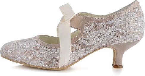 ELEGANTPARK Wedding Shoes for Bride, Closed Toe Lace Mary Jane Heels | Adjustable Ribbon Tie, 2 Inch Low Heel Pumps for Wedding Guest, Bridesmaid, Bridal Reception, Evening and Formal Event in Kuwait