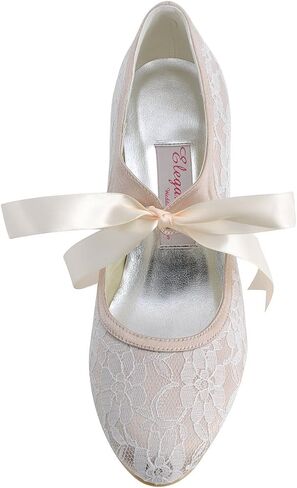 ELEGANTPARK Wedding Shoes for Bride, Closed Toe Lace Mary Jane Heels | Adjustable Ribbon Tie, 2 Inch Low Heel Pumps for Wedding Guest, Bridesmaid, Bridal Reception, Evening and Formal Event in Kuwait