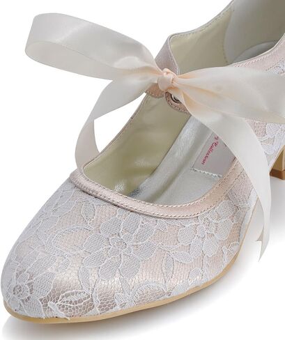 ELEGANTPARK Wedding Shoes for Bride, Closed Toe Lace Mary Jane Heels | Adjustable Ribbon Tie, 2 Inch Low Heel Pumps for Wedding Guest, Bridesmaid, Bridal Reception, Evening and Formal Event in Kuwait