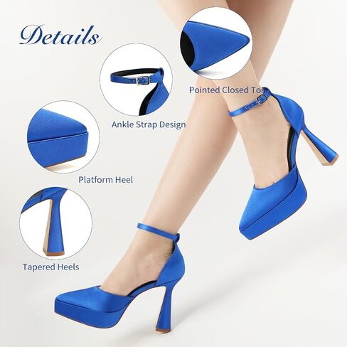 JENN ARDOR Women’s Chunky Platform High Block Heels Pointed Closed Toe Ankle Strap Comfortable Sexy Party Dress Wedding Pumps Shoes in Saudi Arabia